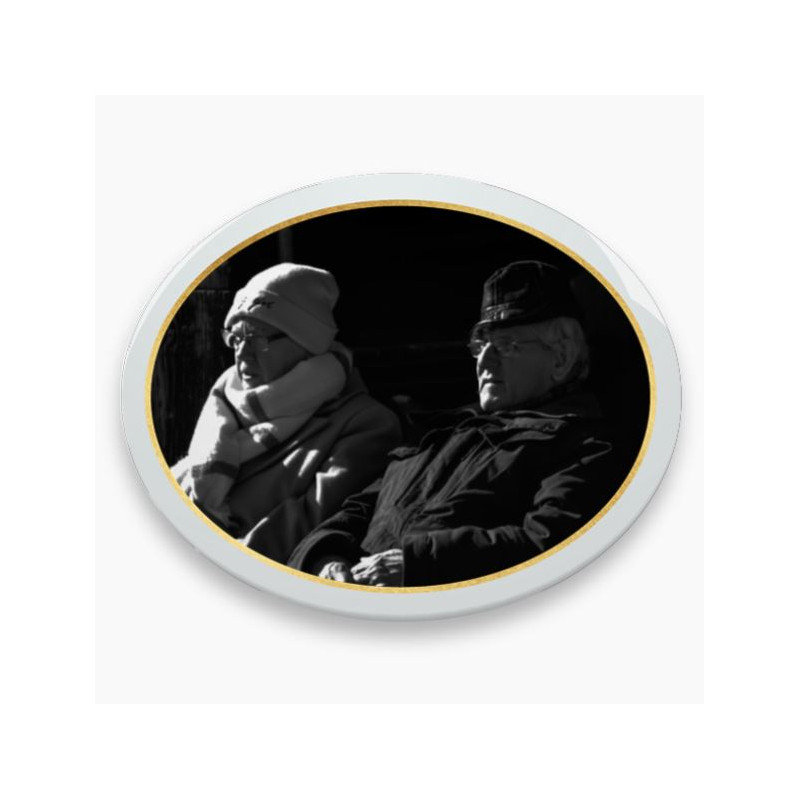 MEDAILLON OVAL HORIZONTAL NOIR ET BLANC FILET OR 2 PERSONNES