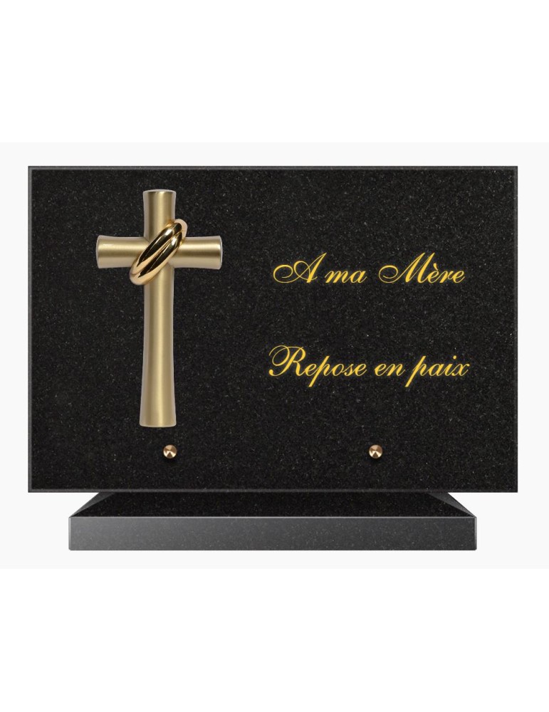 PLAQUE FUNÉRAIRE GRANIT NOIR MARLIN 20x30 SUR SOCLE TF5007-04