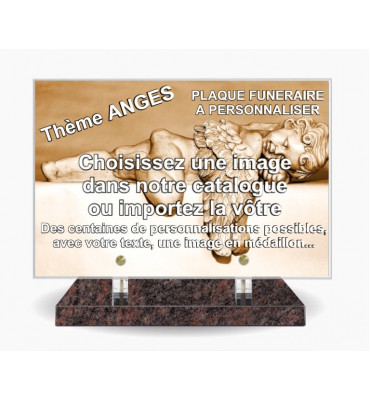 PLAQUE FUNERAIRE 30X20 SOCLE HIMALAYA BLUE THEME ANGES
