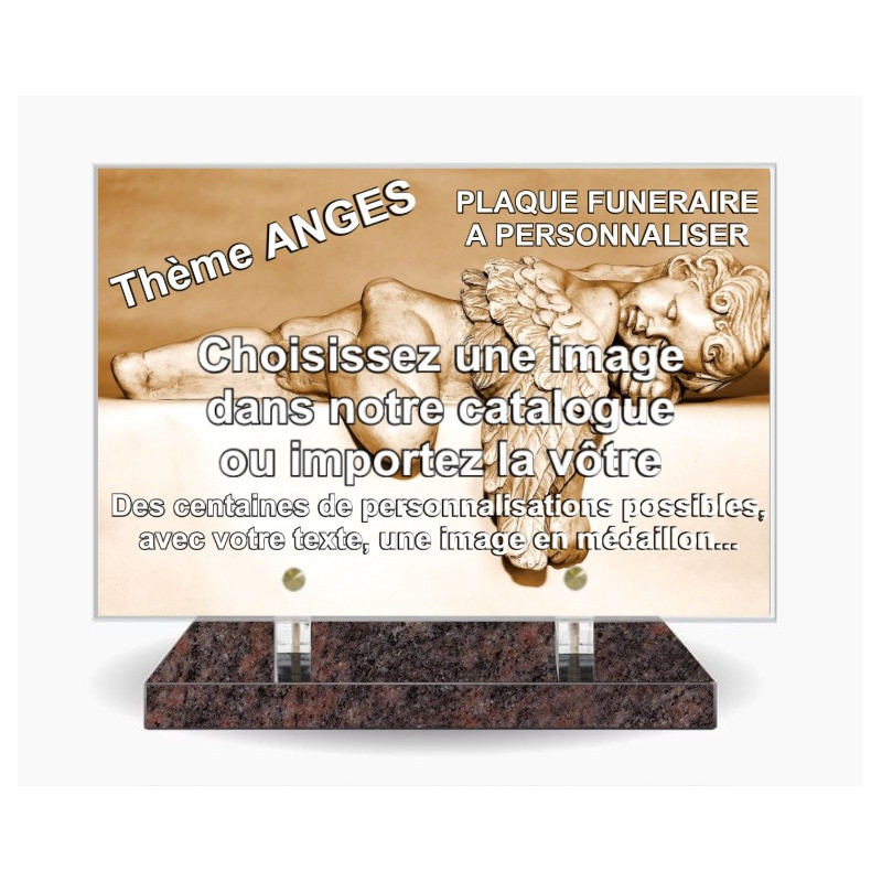 PLAQUE FUNERAIRE 30X20 SOCLE HIMALAYA BLUE THEME ANGES