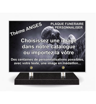 PLAQUE FUNERAIRE 30X20 SOCLE NOIR MARLIN THEME ANGES