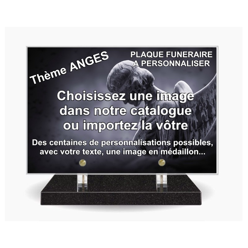PLAQUE FUNERAIRE 30X20 SOCLE NOIR MARLIN THEME ANGES