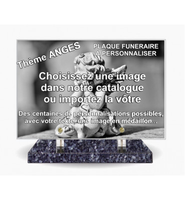 PLAQUE FUNERAIRE 30X20 SOCLE LABRADOR BLEU THEME ANGES