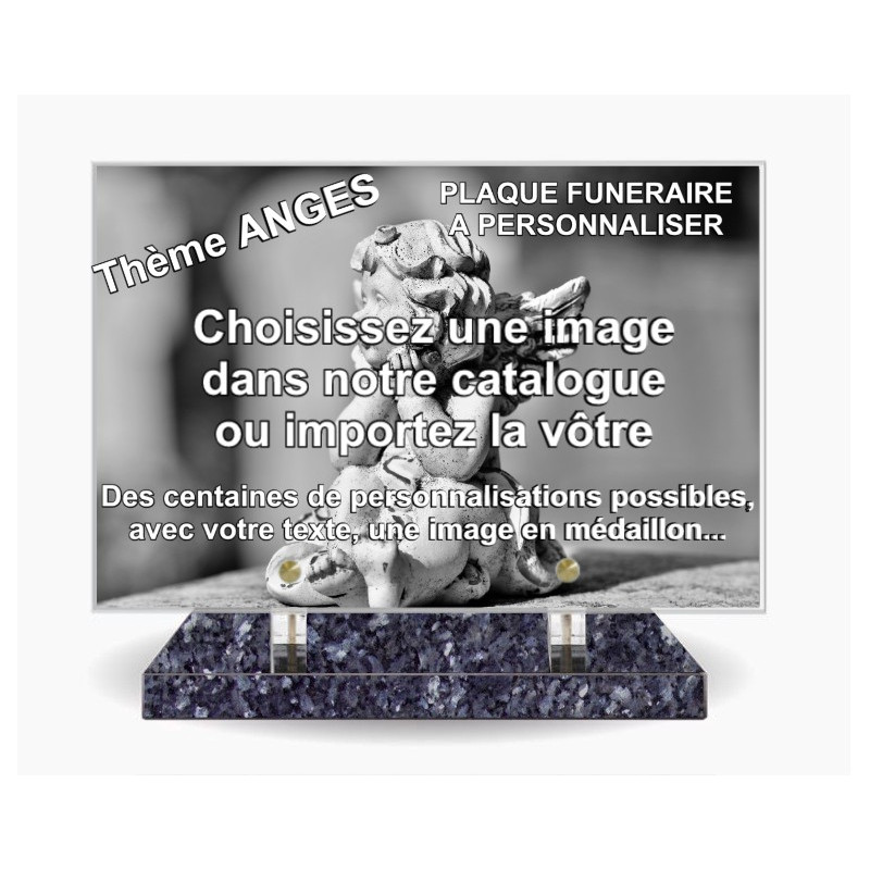 PLAQUE FUNERAIRE 30X20 SOCLE LABRADOR BLEU THEME ANGES