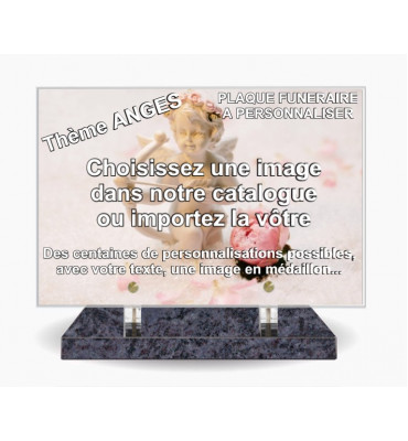 PLAQUE FUNERAIRE 30X20 SOCLE MASS BLUE THEME ANGES