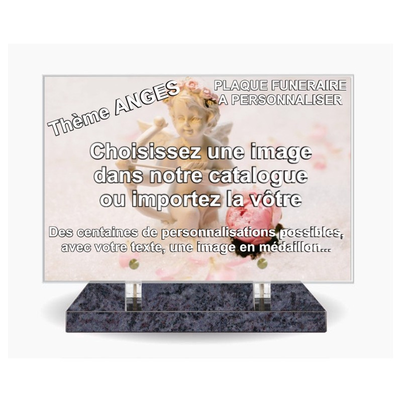 PLAQUE FUNERAIRE 30X20 SOCLE MASS BLUE THEME ANGES