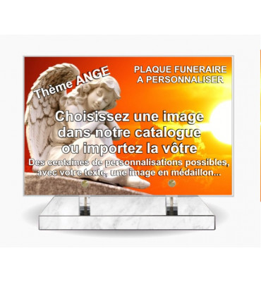 PLAQUE FUNERAIRE 30X20 SOCLE MARBRE BLANC THEME ANGES