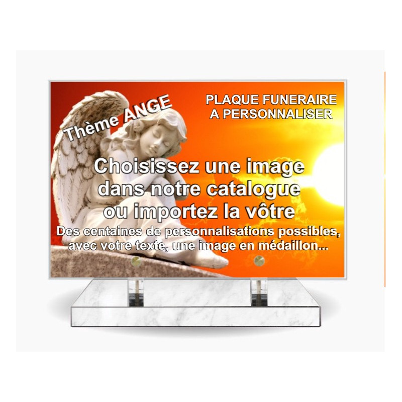 PLAQUE FUNERAIRE 30X20 SOCLE MARBRE BLANC THEME ANGES