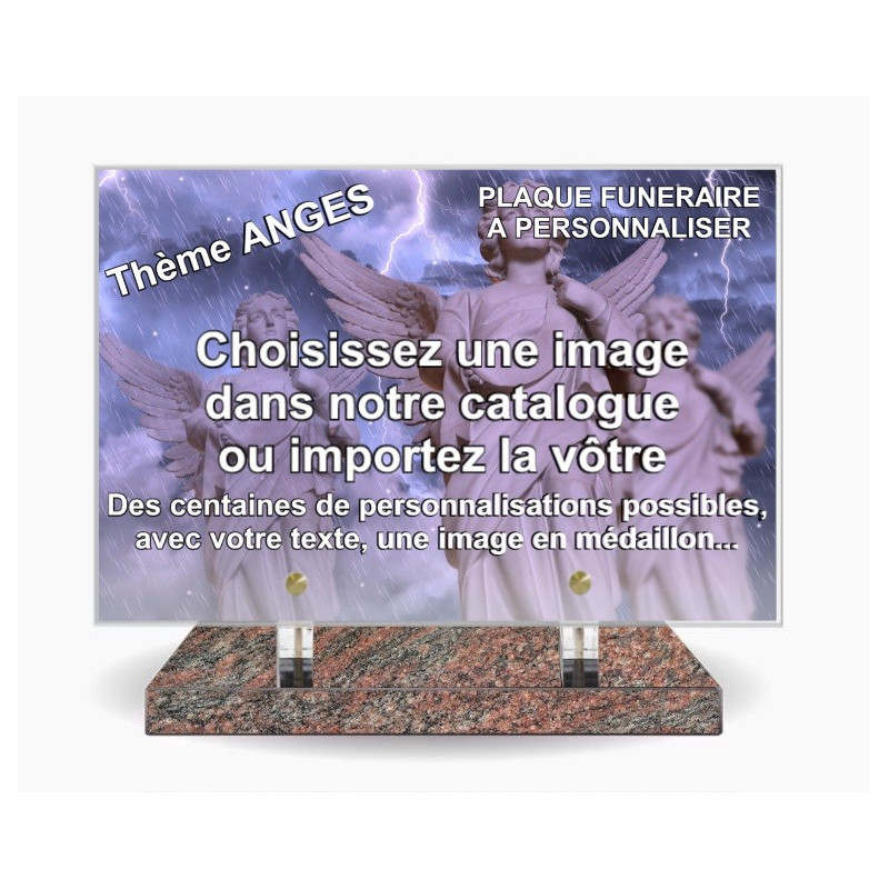 PLAQUE FUNERAIRE 30X20 SOCLE ROSE D'ALVA THEME ANGES