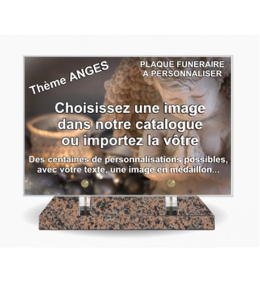 PLAQUE FUNERAIRE 30X20 SOCLE ROSE CLARTE THEME ANGES
