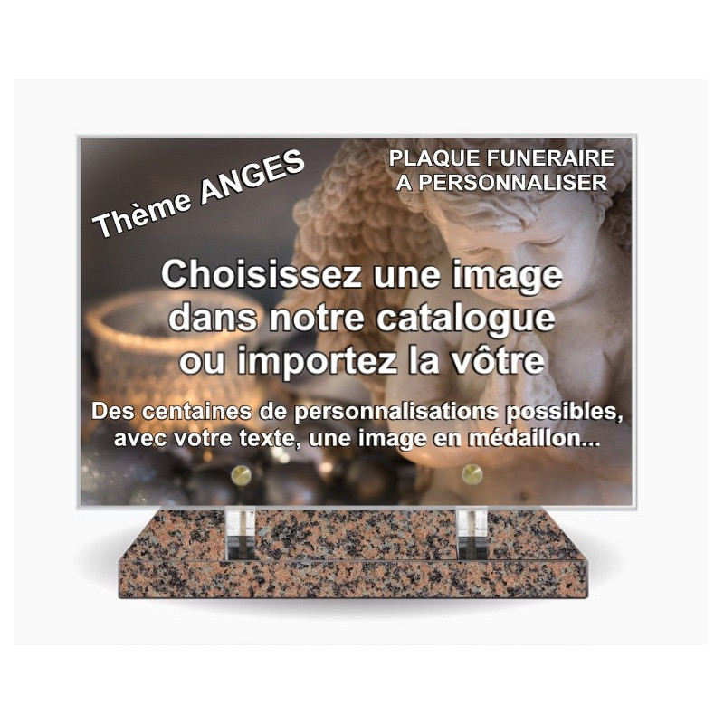 PLAQUE FUNERAIRE 30X20 SOCLE ROSE CLARTE THEME ANGES