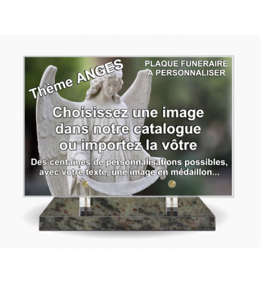 PLAQUE FUNERAIRE 30X20 SOCLE VERT TROPICAL THEME ANGES