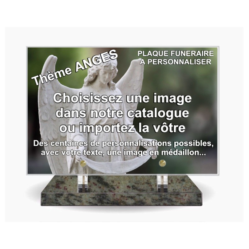 PLAQUE FUNERAIRE 30X20 SOCLE VERT TROPICAL THEME ANGES